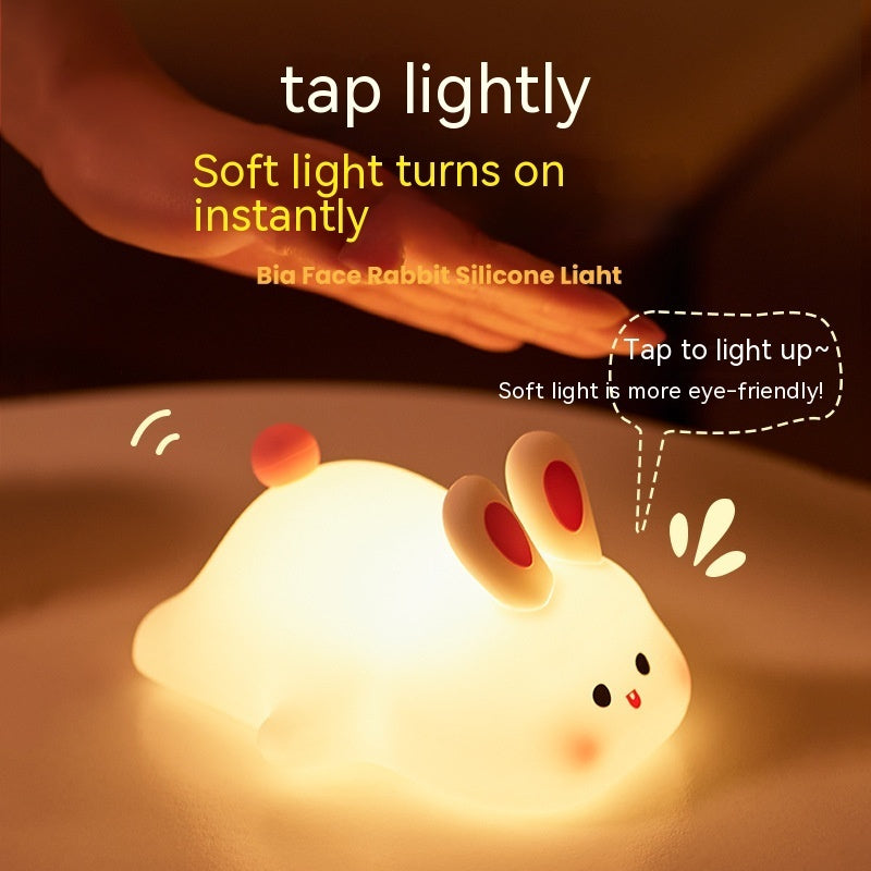 Bonita luz de noche LED, sensor táctil, luz de noche infantil con diseño de dibujos animados, lámpara de noche de silicona con cara de conejo grande, regalo de Navidad, lámpara de noche para decoración del hogar
