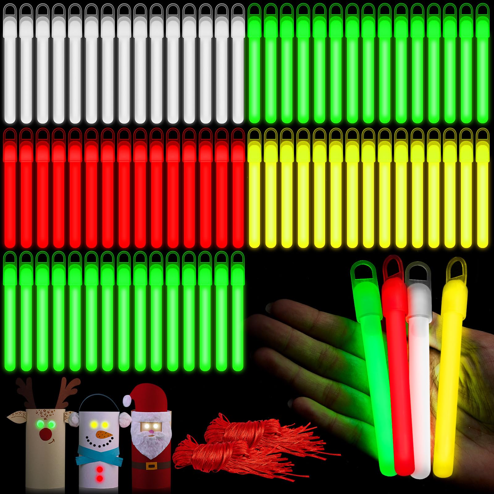 Lewtemi 4 or 6 Inch 100 Pack Glow Sticks Bulk Light Sticks Chem Emergency Lights with Lanyard Tactical Military Emergency Glow Stick Favors for Camping Hiking Party(Bright Color4 Inch)