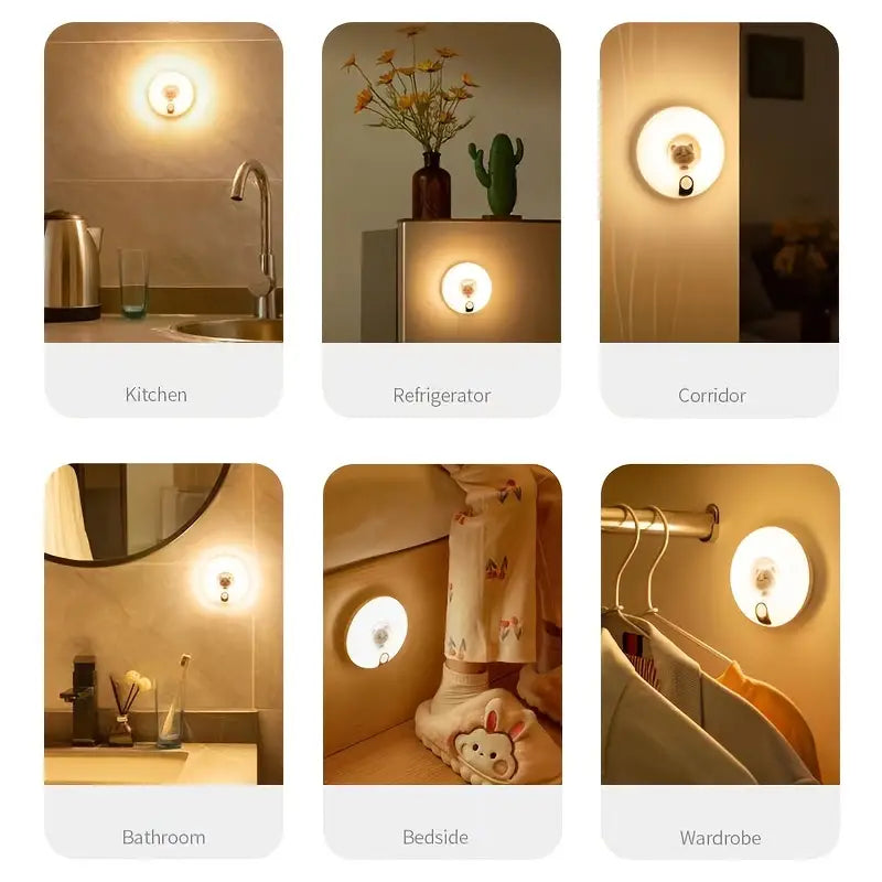 Linda luz nocturna LED recargable con sensor de movimiento y forma de gato