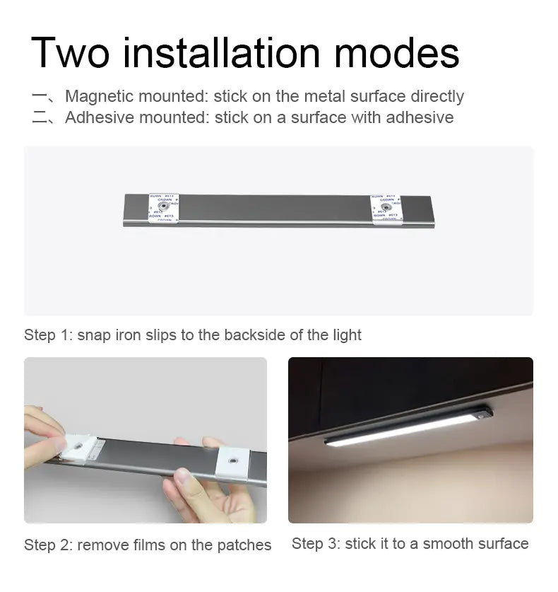 Luz LED de armario con sensor de movimiento para debajo del mostrador