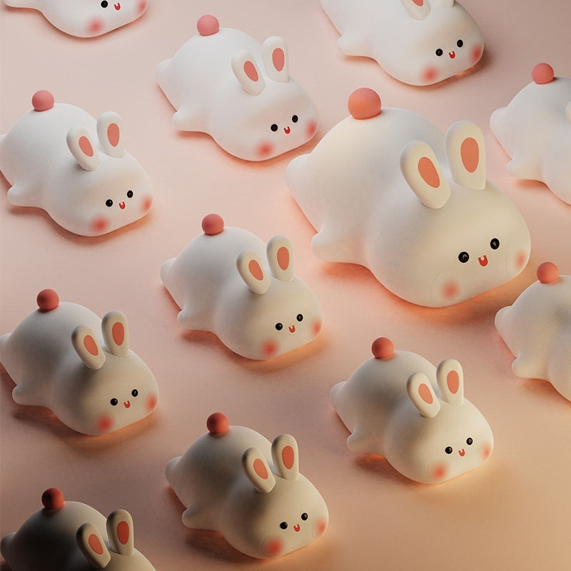 Bonita luz de noche LED, sensor táctil, luz de noche infantil con diseño de dibujos animados, lámpara de noche de silicona con cara de conejo grande, regalo de Navidad, lámpara de noche para decoración del hogar