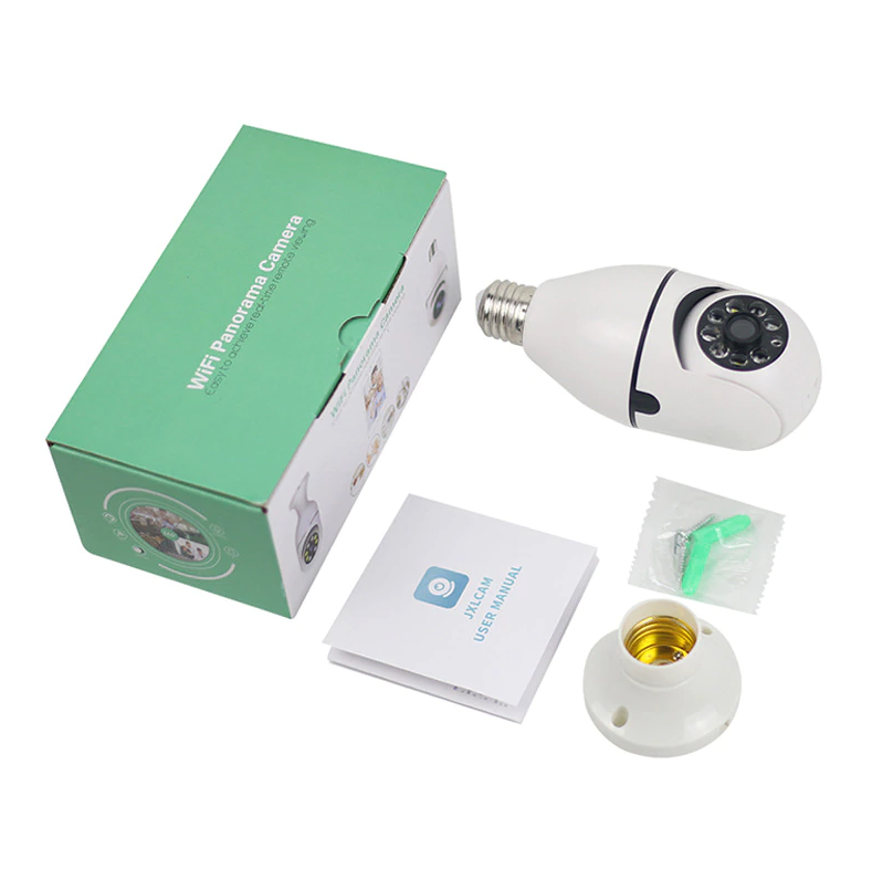 Cámara de seguridad inalámbrica inteligente con Wi-Fi, visión nocturna IR, bombilla E27 IP 1080P de 360°