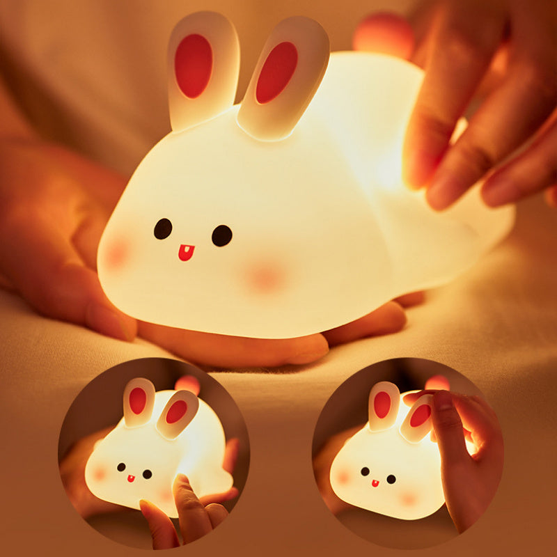 Bonita luz de noche LED, sensor táctil, luz de noche infantil con diseño de dibujos animados, lámpara de noche de silicona con cara de conejo grande, regalo de Navidad, lámpara de noche para decoración del hogar