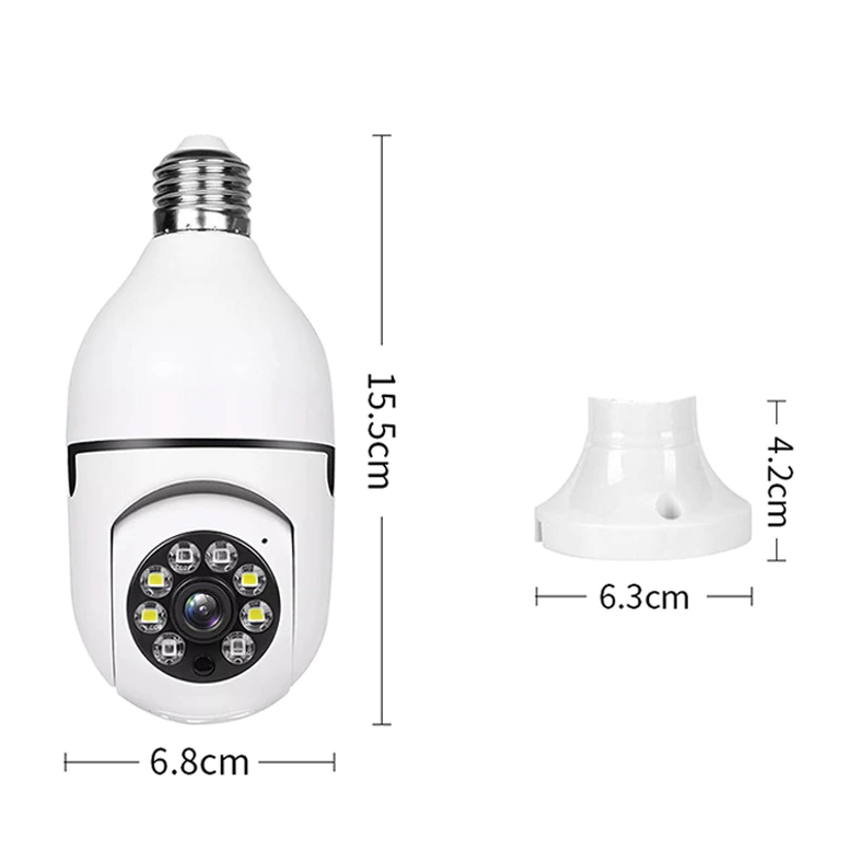 Cámara de seguridad inalámbrica inteligente con Wi-Fi, visión nocturna IR, bombilla E27 IP 1080P de 360°