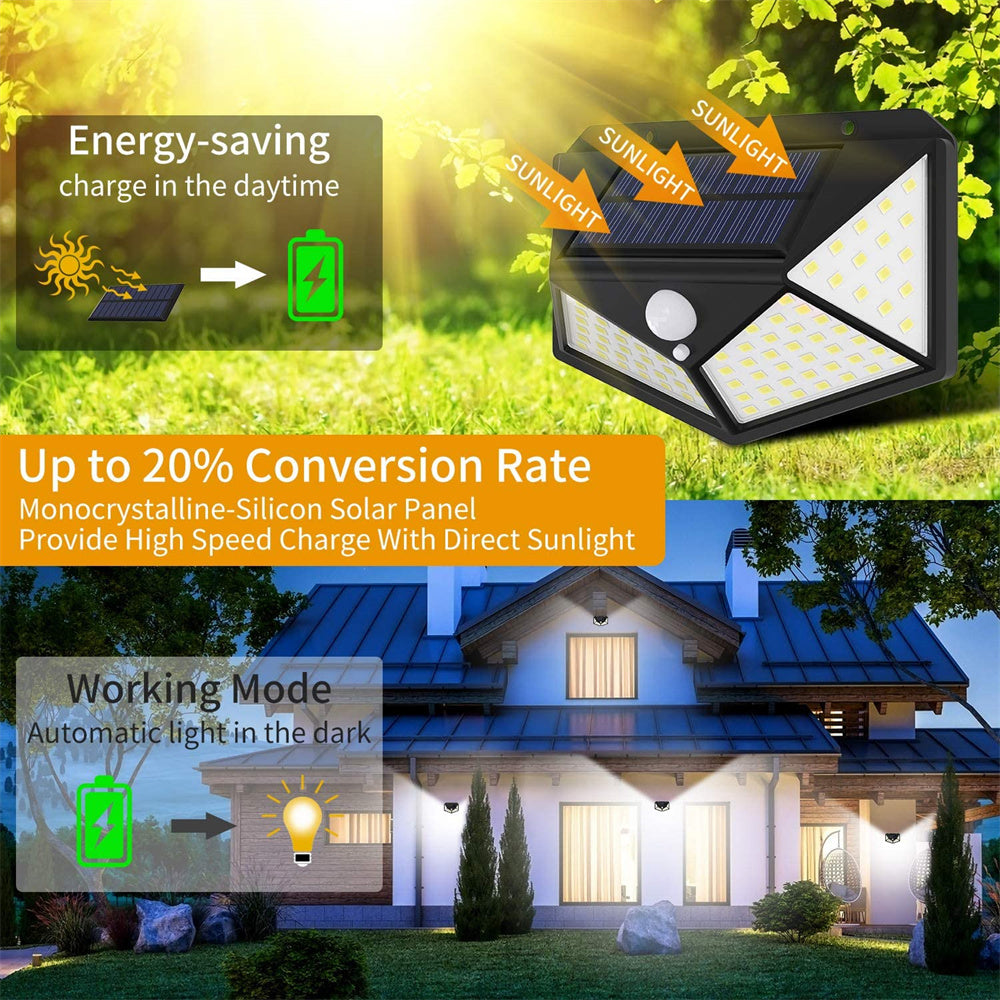 100 luces solares LED con sensor de movimiento para jardín