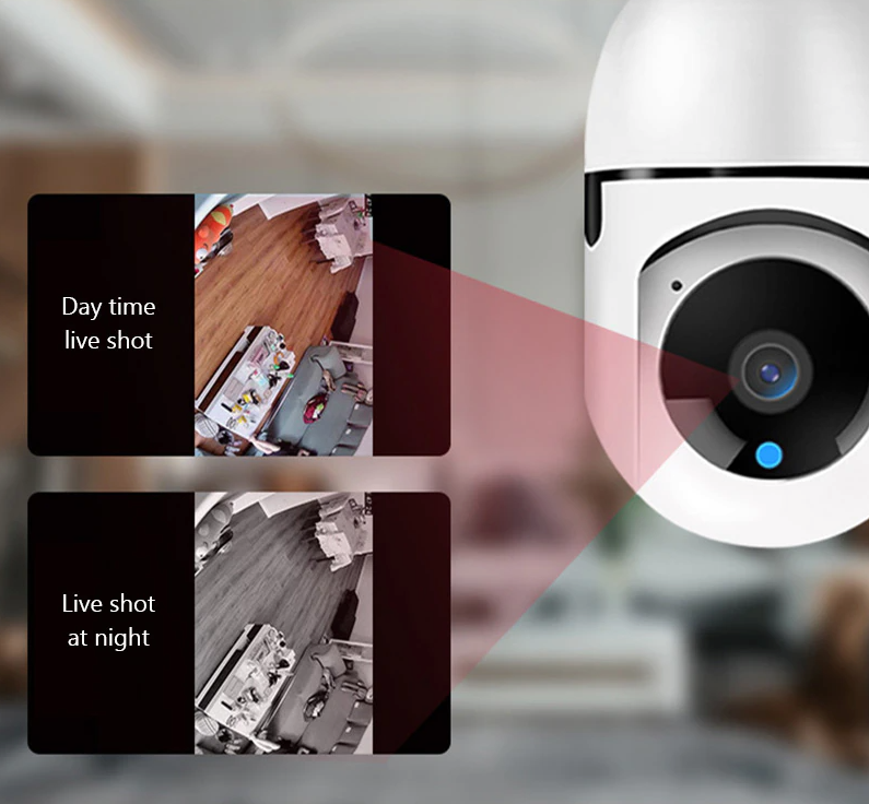 Cámara de seguridad inalámbrica inteligente con Wi-Fi, visión nocturna IR, bombilla E27 IP 1080P de 360°
