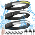 JIMEJV Linterna Frontal Recargable, 3 unidades, 230° de haz ancho, 5 modos de iluminación, con sensor de movimiento, diadema ajustable, ligera e impermeable, para pesca, camping…